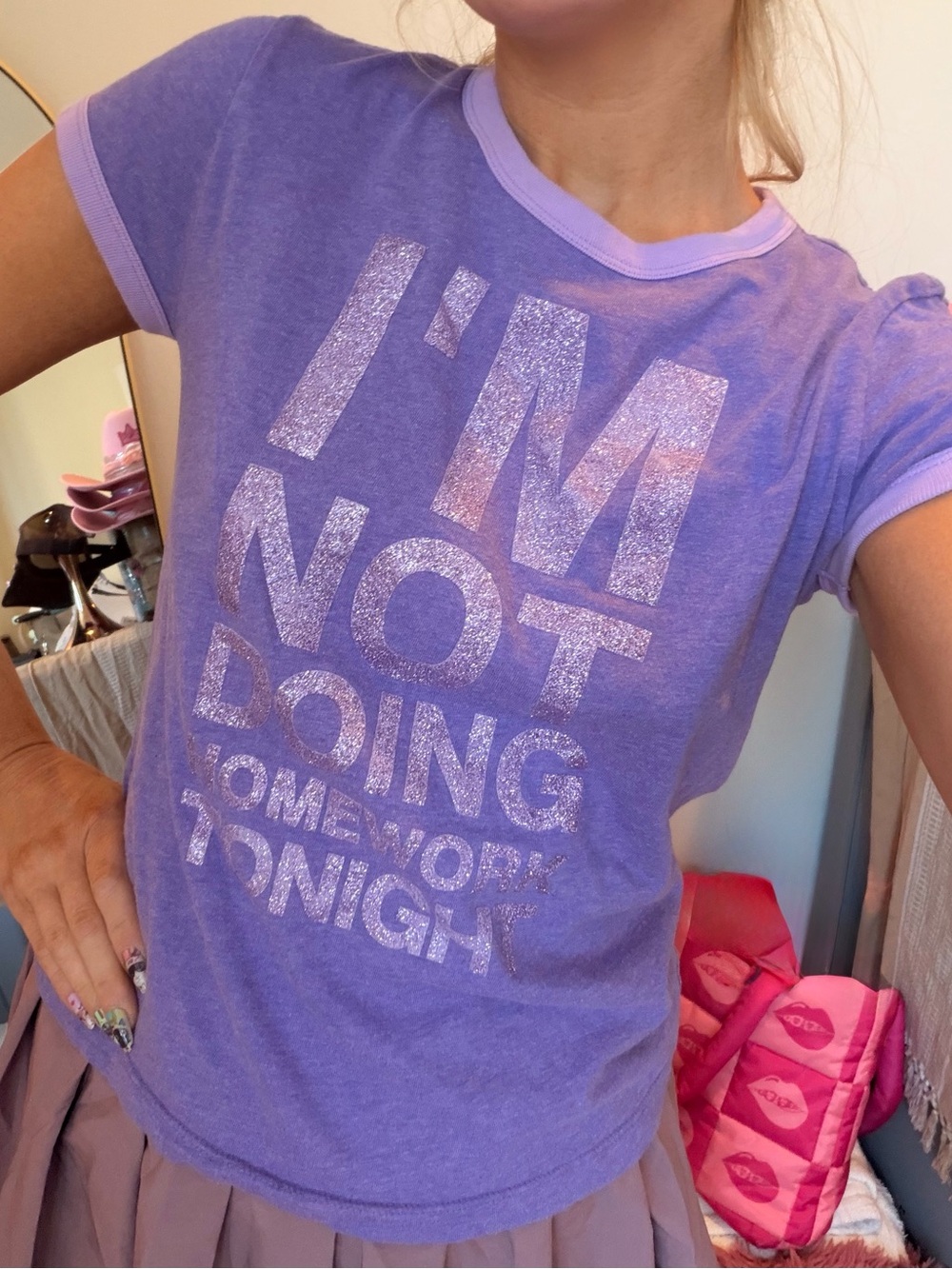 Vintage Y2K Old Navy "I'm Not Doing Homework Tonight" Glitter Baby Tee